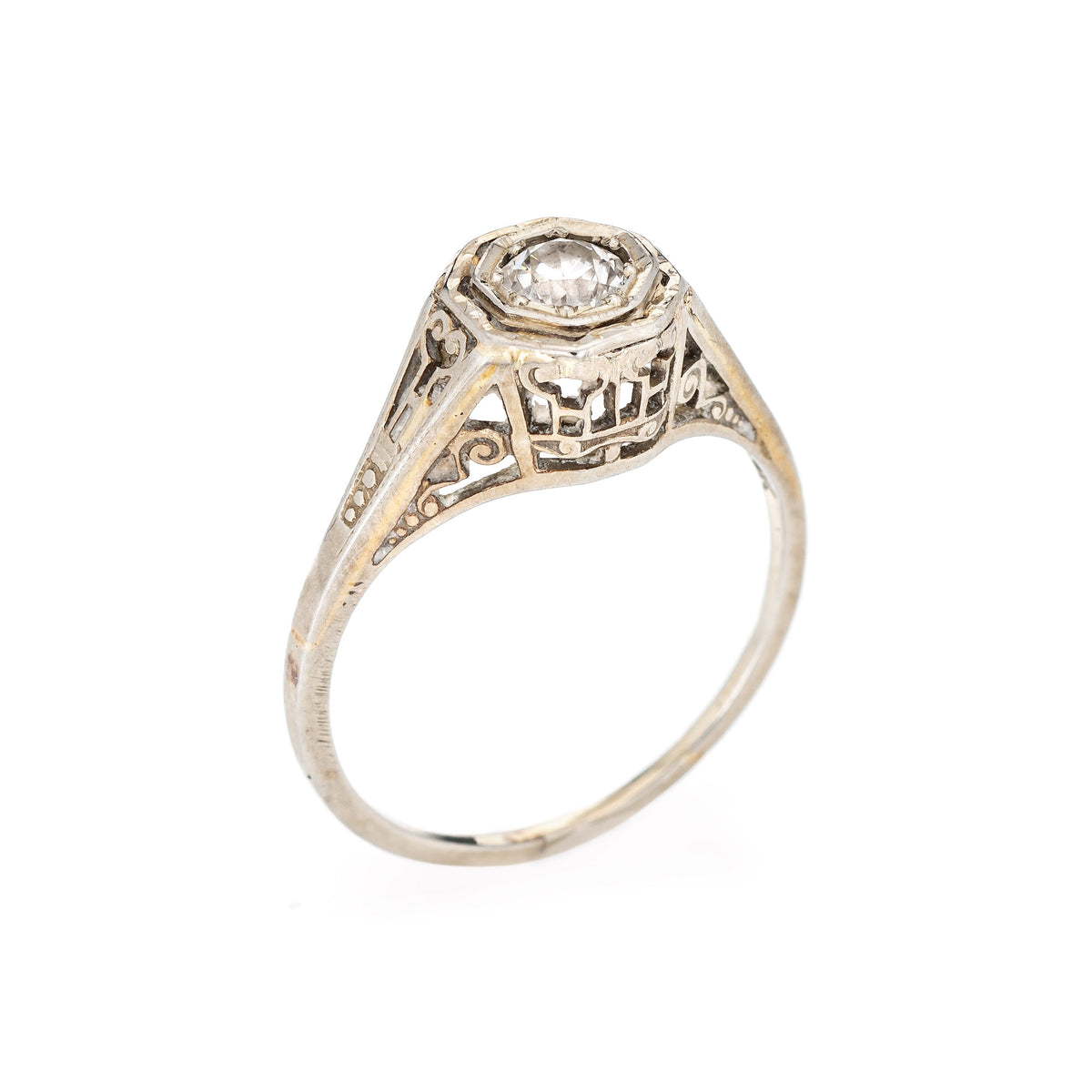 Vintage Art Deco Diamond Ring 18K White Gold Filigree Estate Fine Jewe –  Sophie Jane