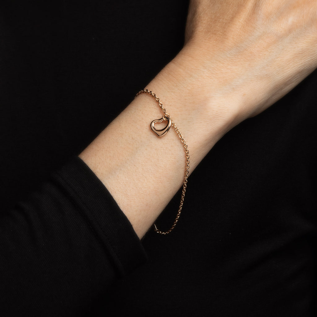 Tiffany Co 11mm Open Heart Bracelet 18k Rose Gold Estate Fine