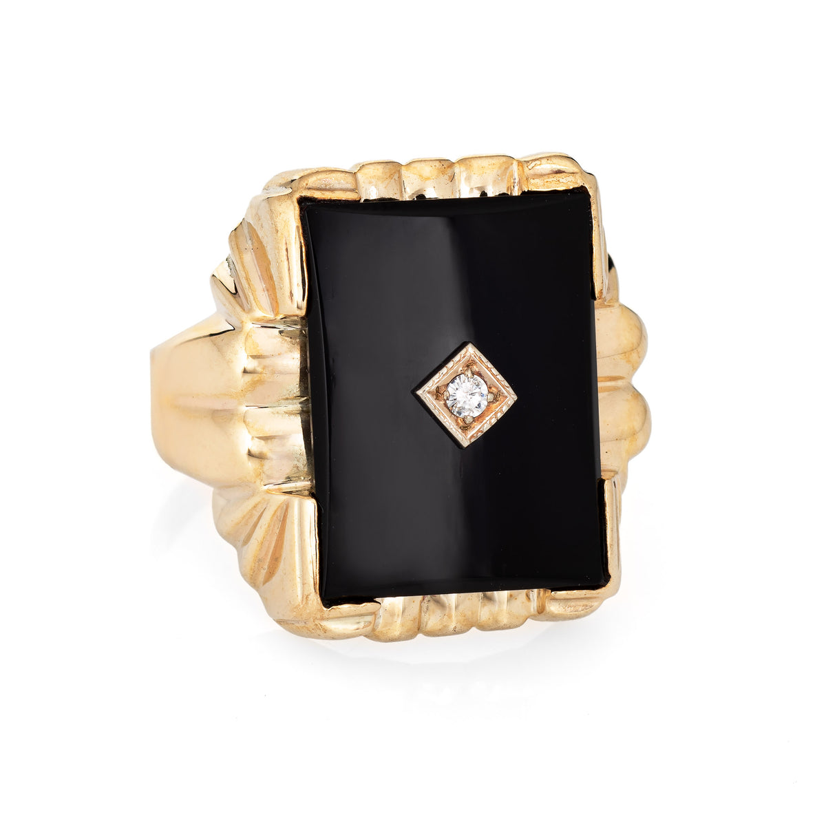 Men's Vintage Onyx Diamond Ring Sz 13 Square 10k Yellow Gold Estate Jewelry
