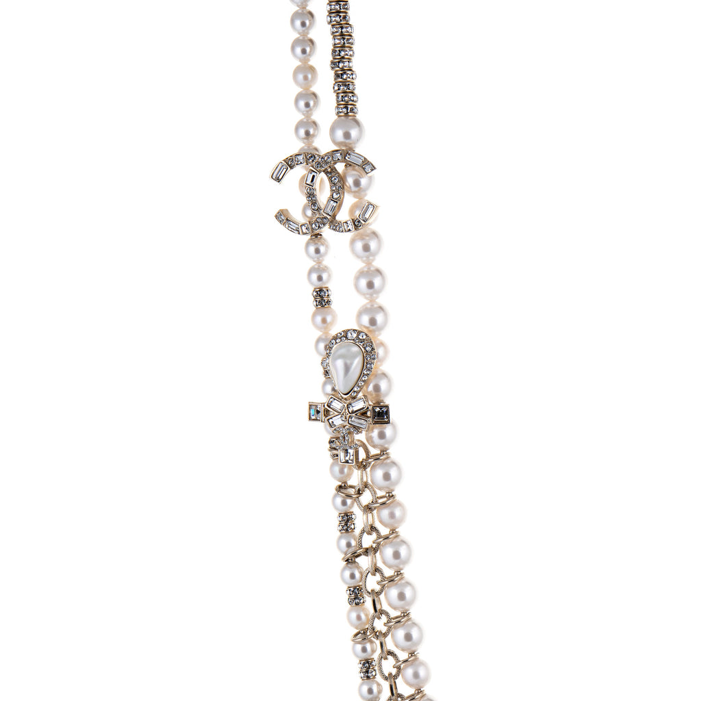 Chanel Multi Strand CC Necklace Crystal Embellished Metal with