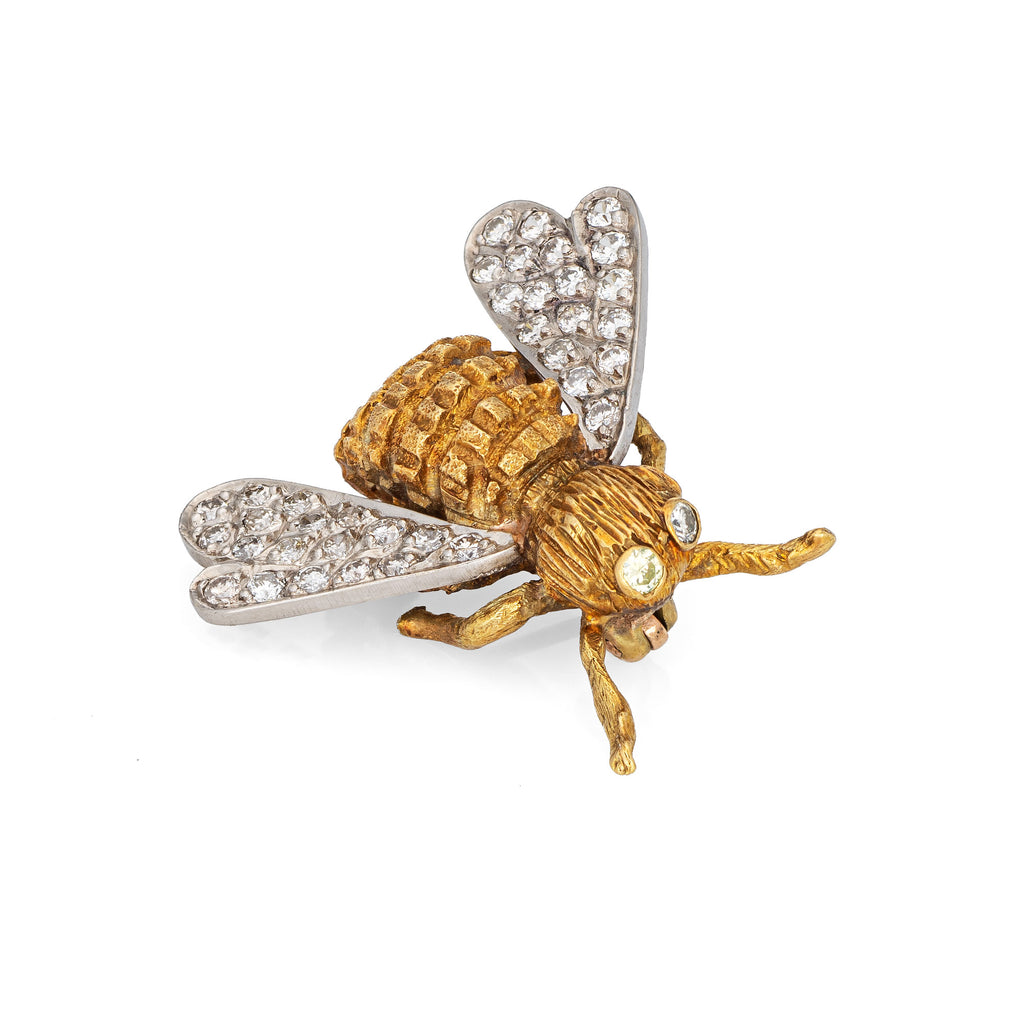 Bumble Bee Brooch Pin Diamond Wings Vintage 18k Gold Estate Insect