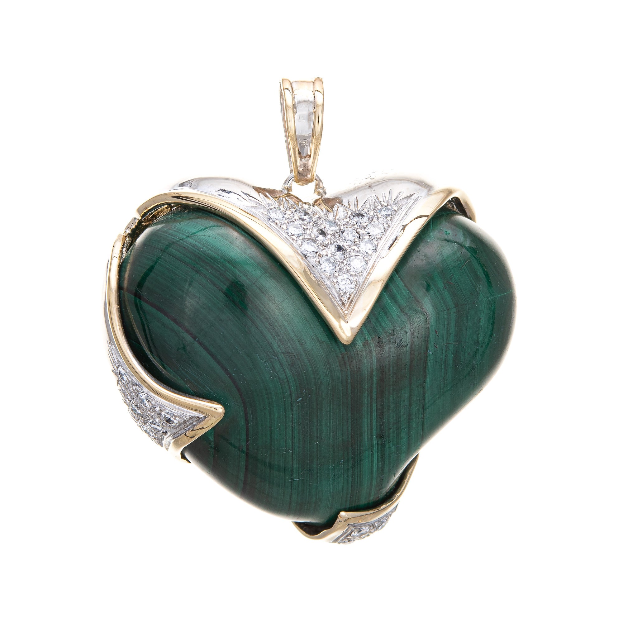 Diamond and Malachite Folded Heart Necklace – Royan Jewelry