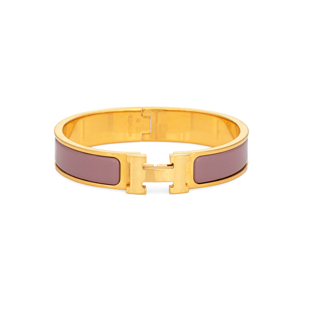 Hermes Clic Clac Bracelet 17cm PM Narrow Purple Mauve Yellow Gold Tone