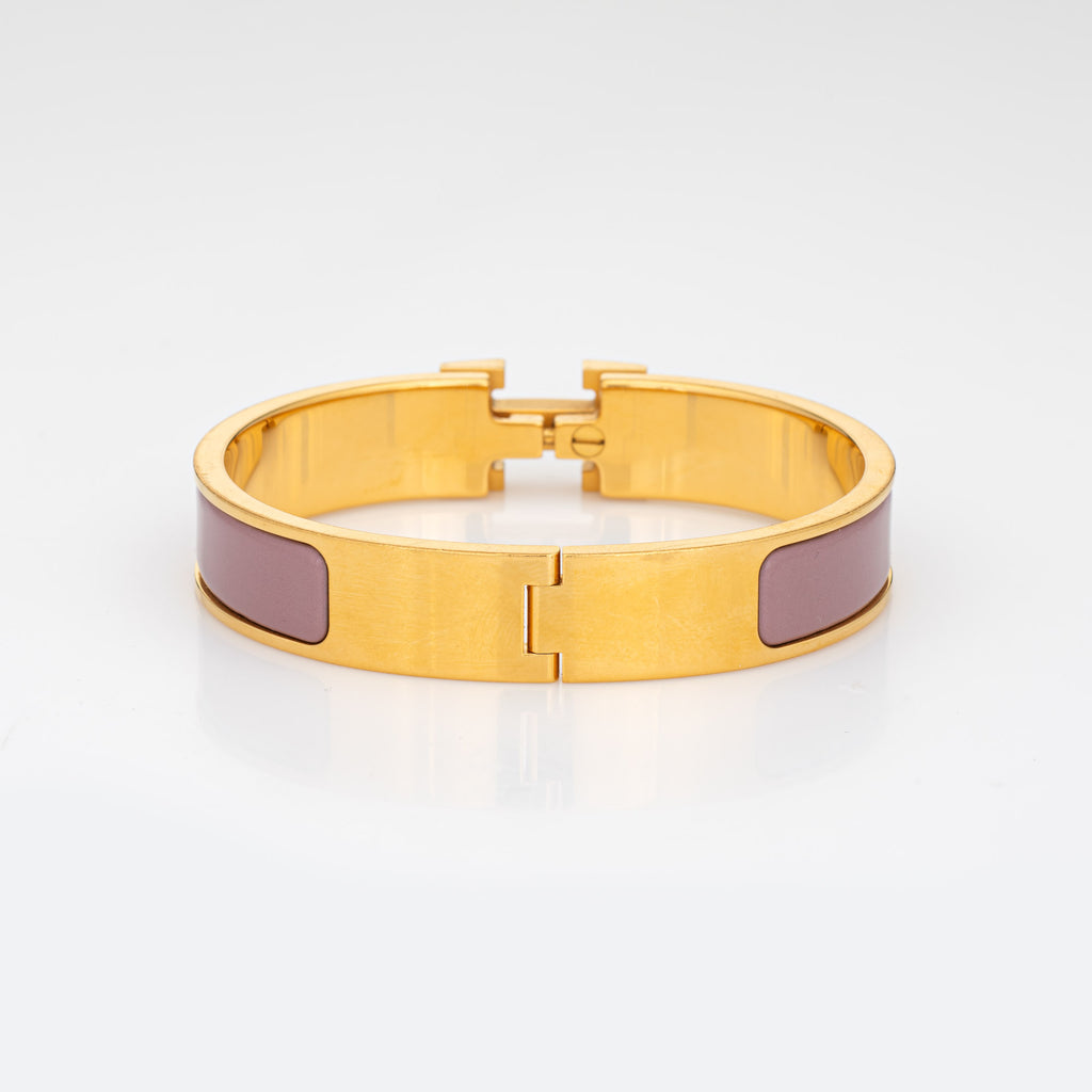 Hermes Clic Clac Bracelet 17cm PM Narrow Purple Mauve Yellow Gold Tone –  Sophie Jane