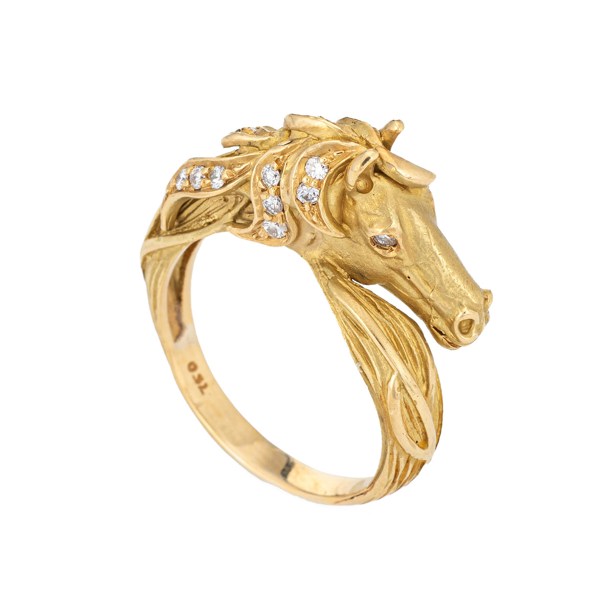 Vintage Horse Ring Diamond 18k Yellow Gold Sz 7 Fine Animal