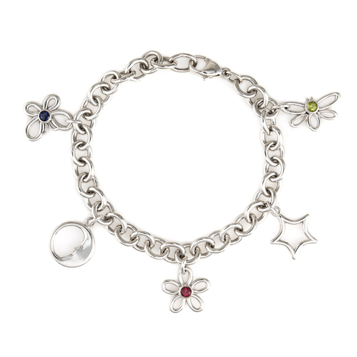 Vintage Tiffany Co Charm Bracelet 2003 Silver Moon Star Flower Butterfly
