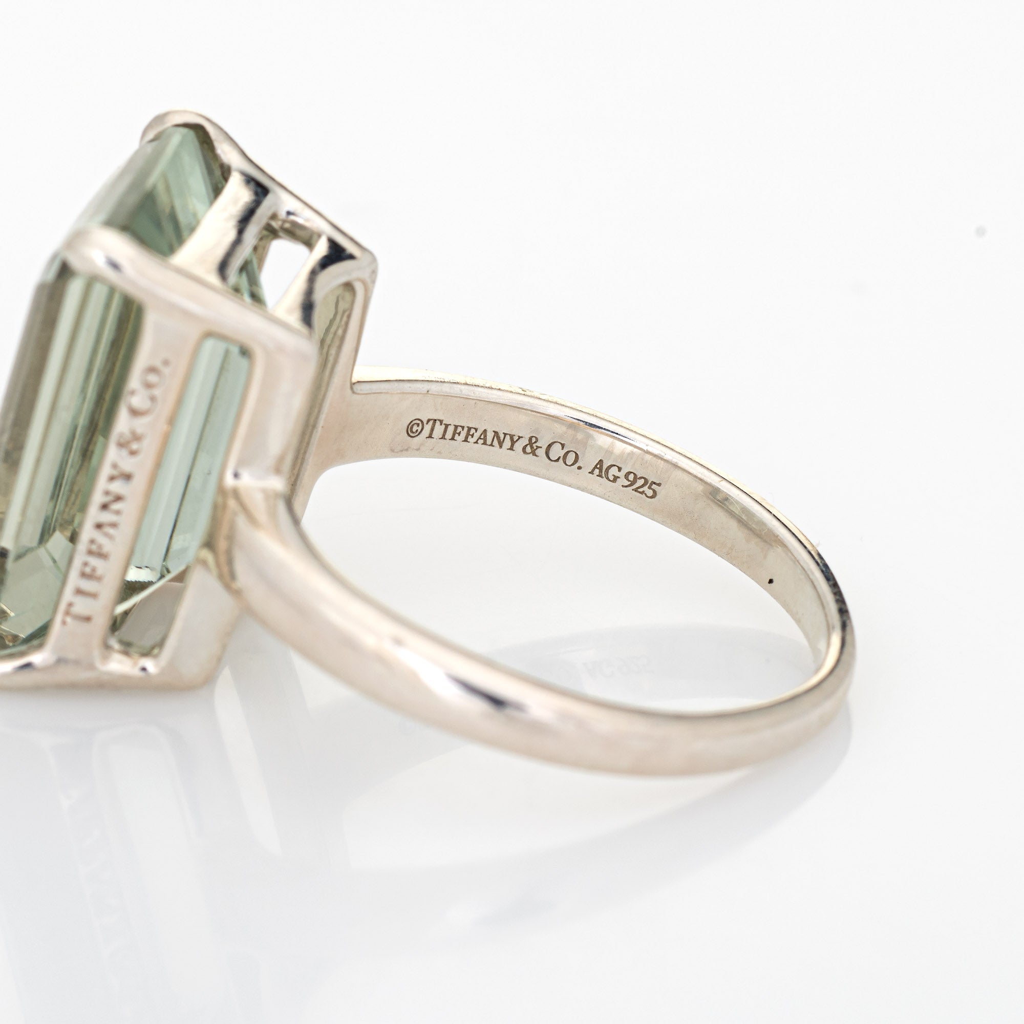 Tiffany & Co 10ct Green Amethyst Ring Sparklers Sterling Silver 8