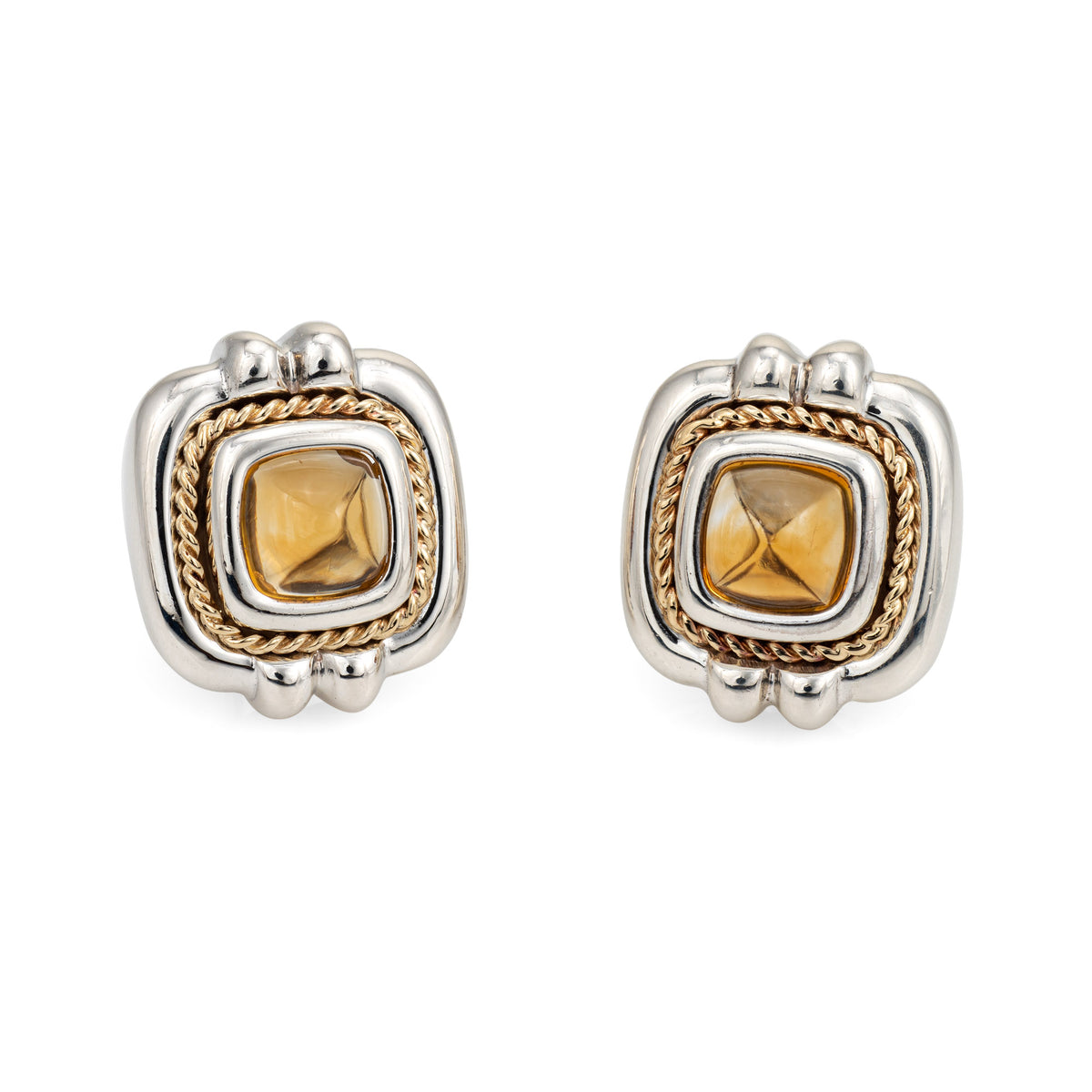 Vintage Tiffany Co Citrine Earrings Square Sterling Silver 18k