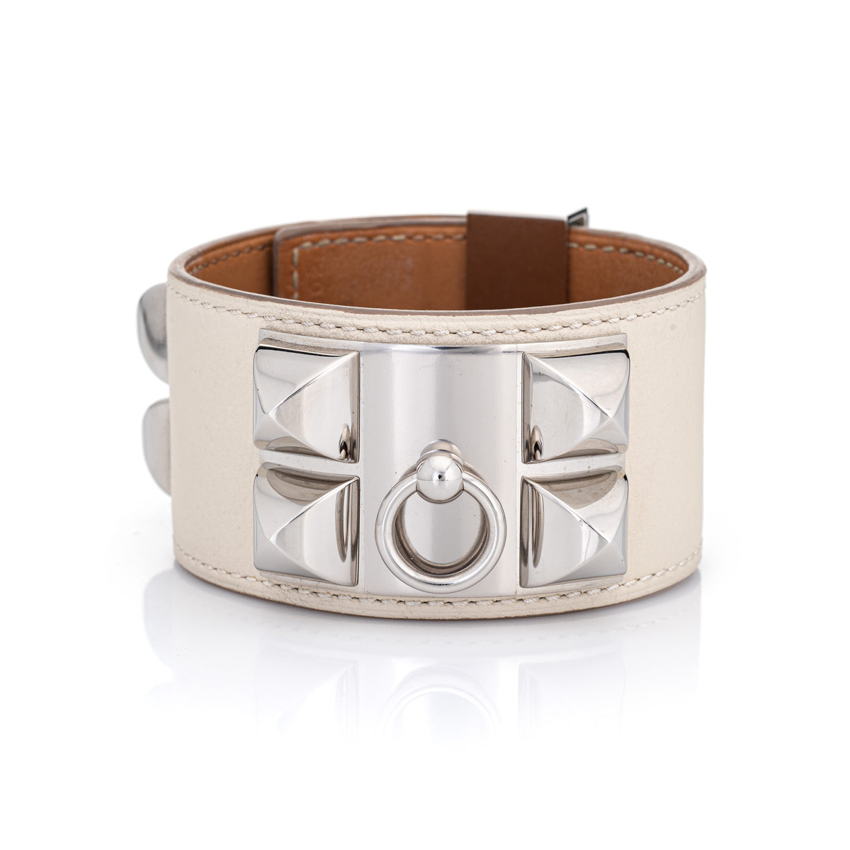 Hermes Bracelet CDC Collier de Chien Cuff White Leather Palladium Plat –  Sophie Jane