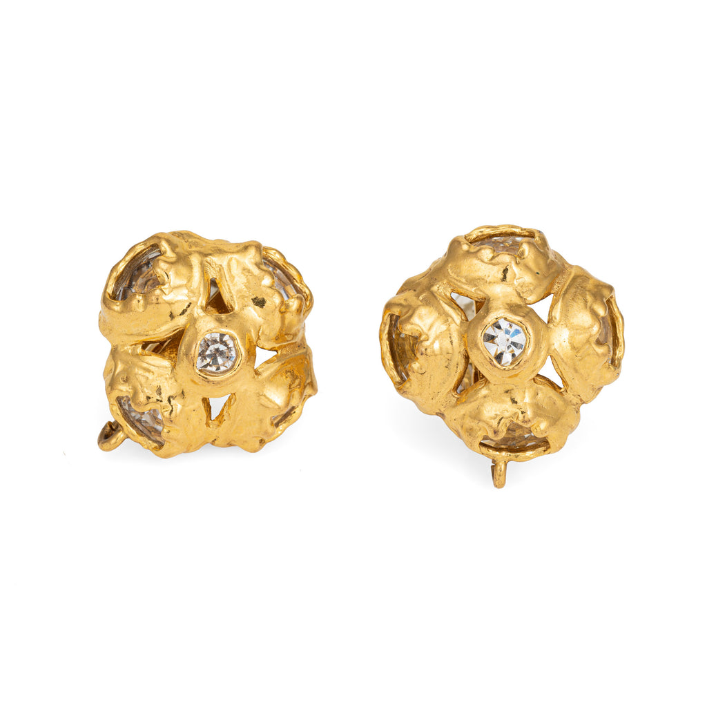 23c Chanel CC Logo Crystal Earrings Studs Gold Tone 5CZ811K