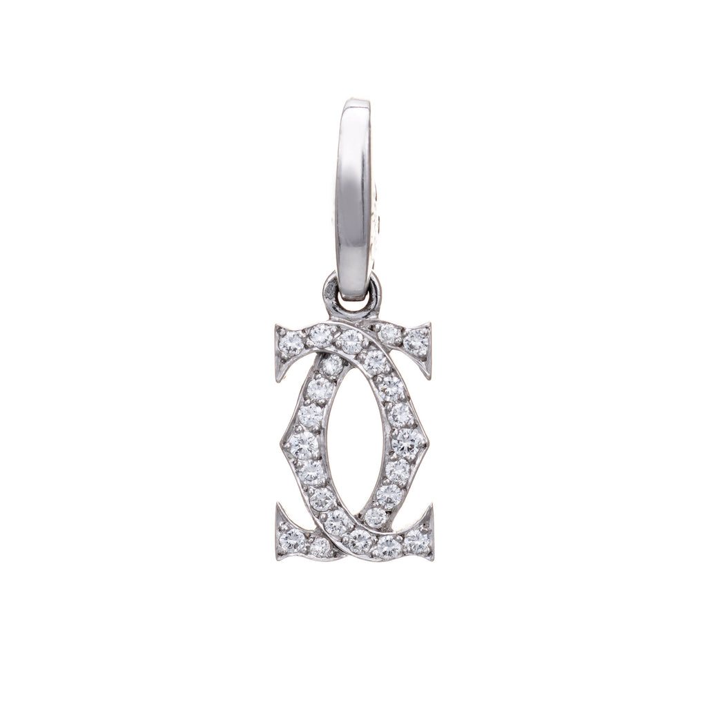 Cartier Diamond Double C Charm Estate 18k White Gold Pendant Fine