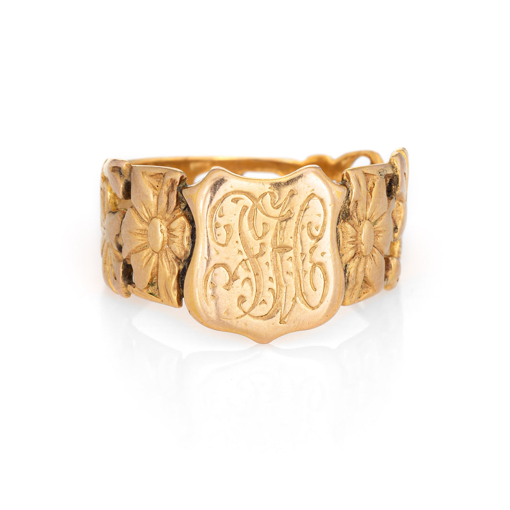 Antique Victorian Signet Ring 18k Yellow Gold Sz 11 Shield Monogram Fl –  Sophie Jane