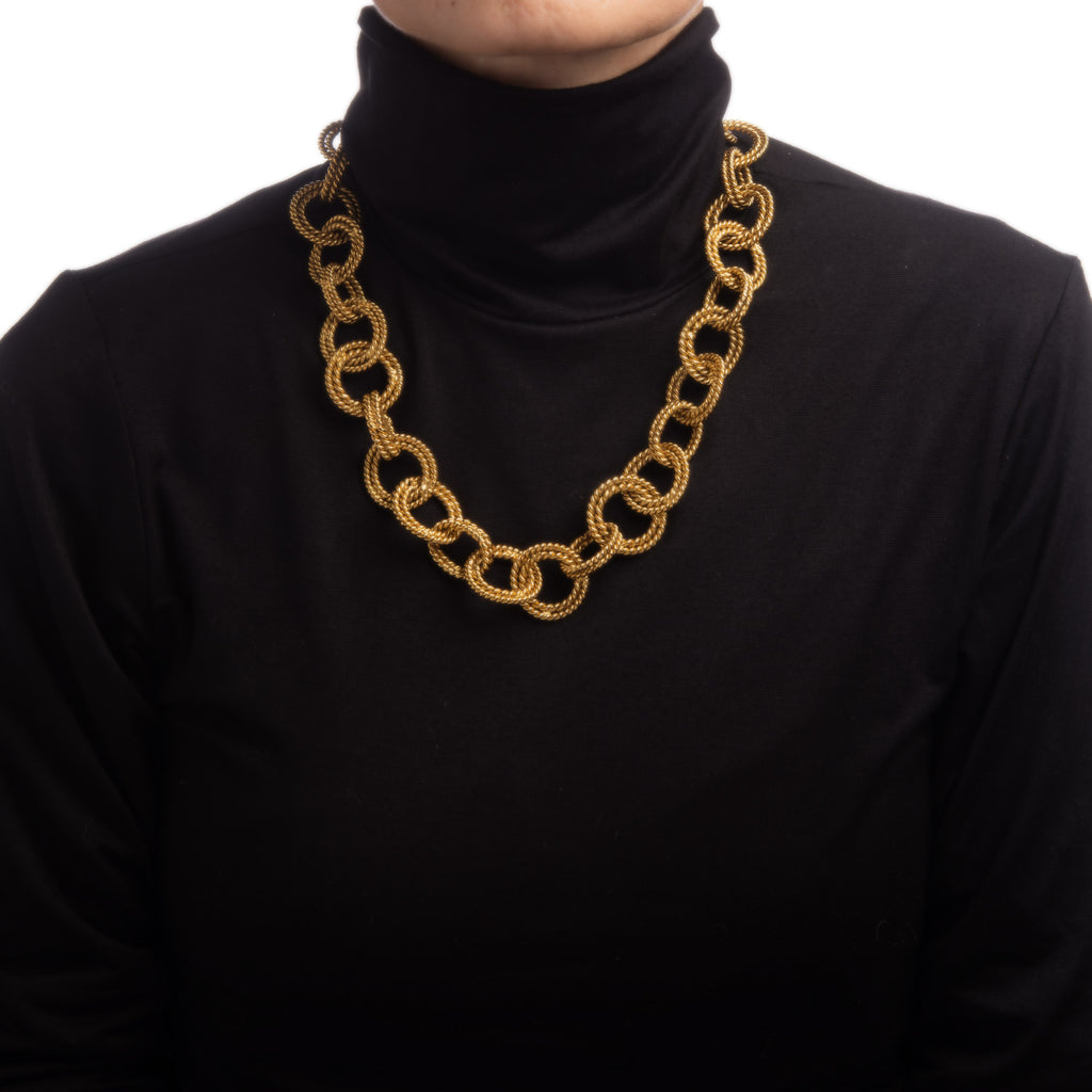 80s Vintage Chanel Necklace 20 Round Rope Link Chain Yellow Gold