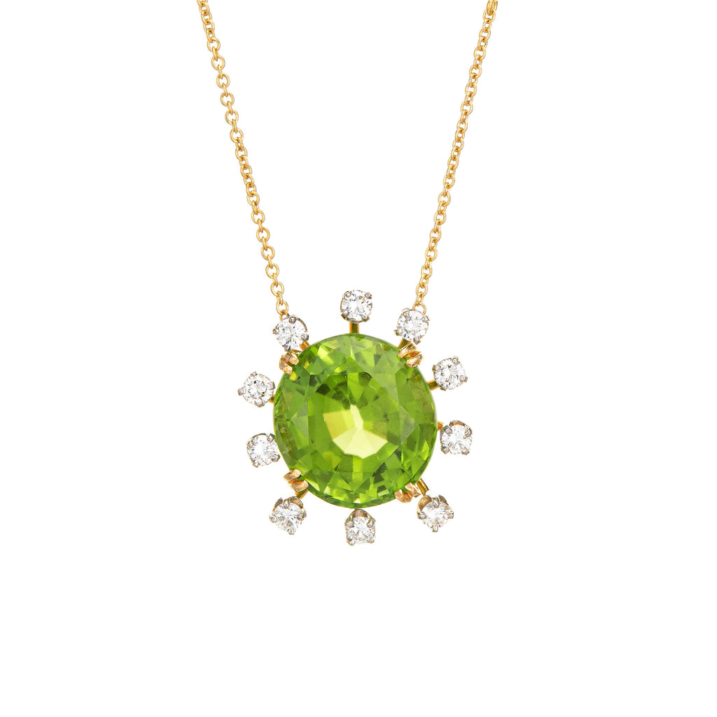 12ct Peridot Diamond Necklace Vintage 18k Yellow Gold 16