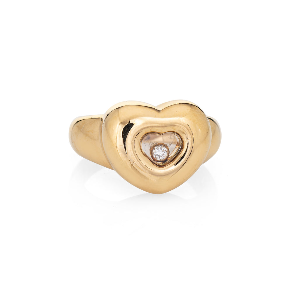 Chopard Floating Diamond Heart Ring Sz 6.25 18k Yellow Gold Designer Jewelry