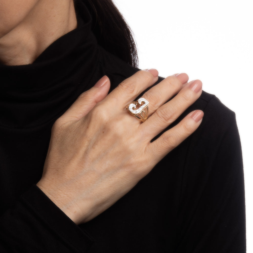 Letter J Diamond Initial Ring Vintage 14k Yellow Gold Sz Estate