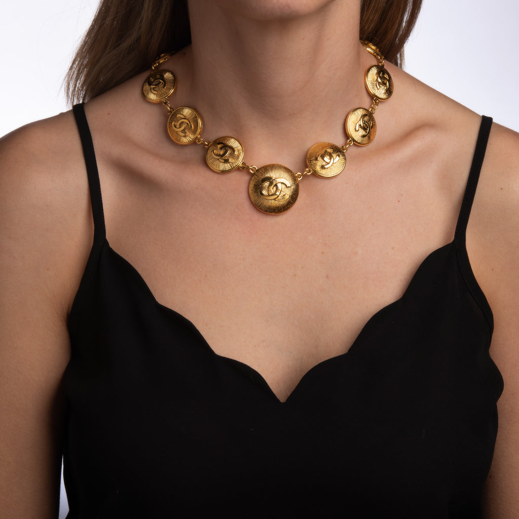 1980s Chanel Gold Medallion Necklace 