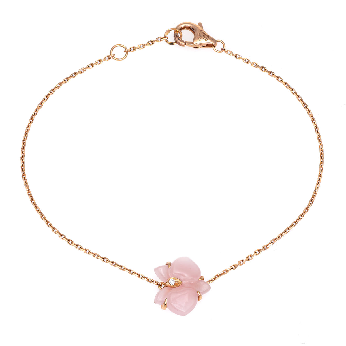 Caresse D'Orchidees Par Cartier Bracelet Pink Chalcedony Diamond Estate 18k  Gold