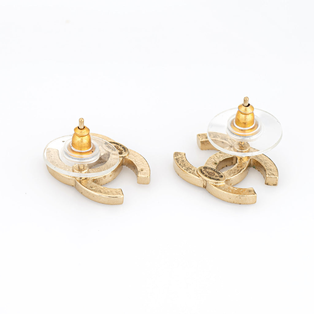 2014 Chanel CC Logo Crystal Earrings Studs Yellow Gold Tone – Sophie Jane