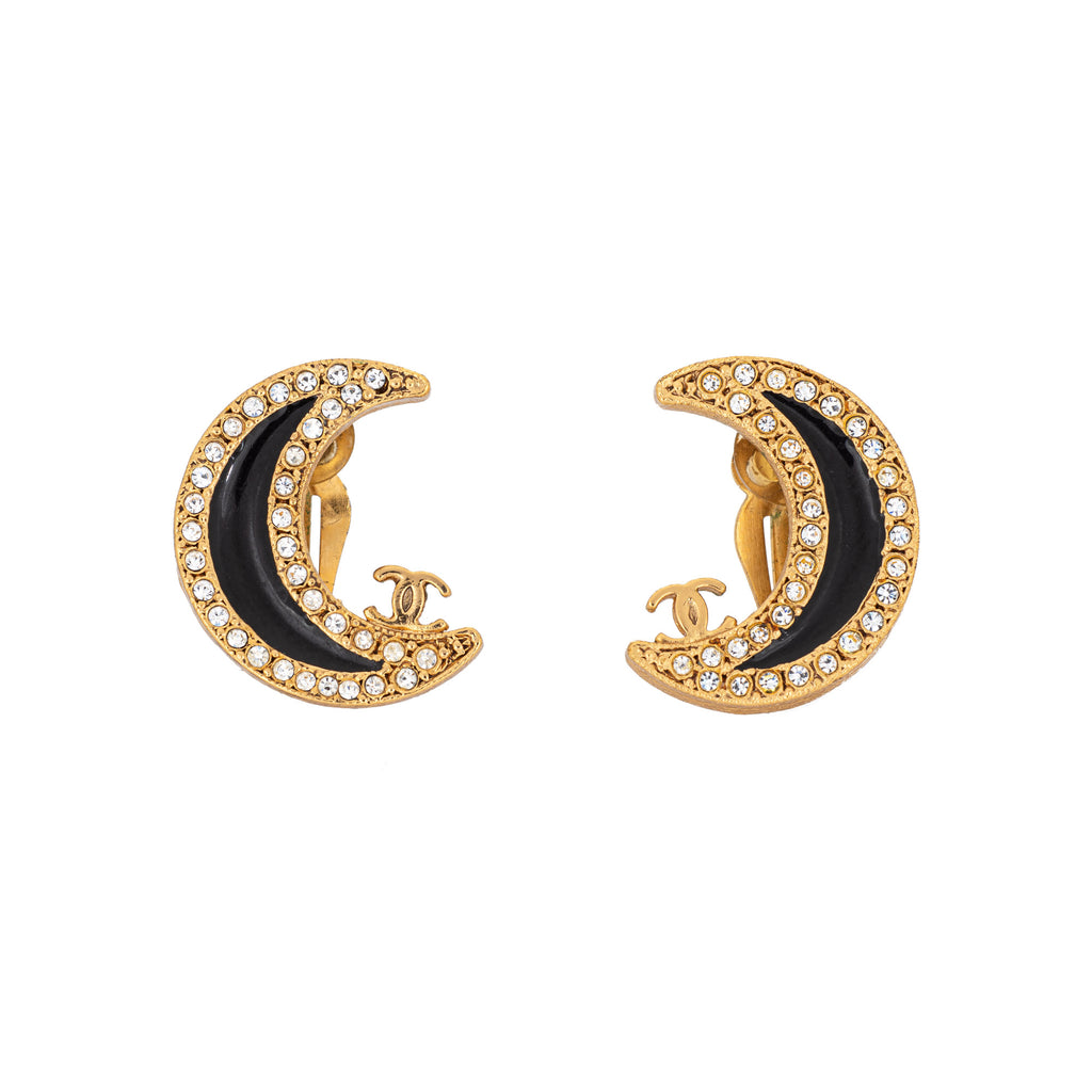 Pearl & Gold CC Crescent Earrings - Designer Button Jewelry