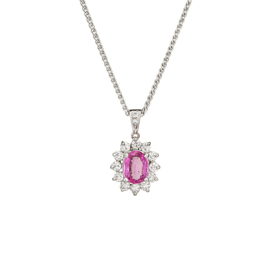 14K White Gold Natural Pink Sapphire and Diamond Pendant