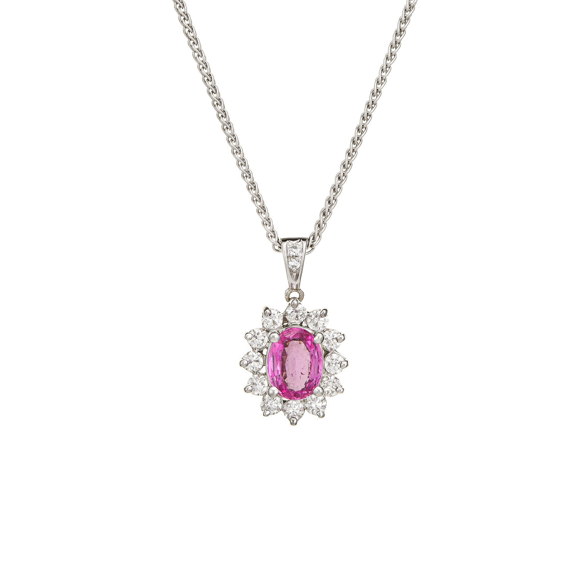 No Heat Natural Pink Sapphire Diamond Necklace 18K White Gold Vintage Jewelry