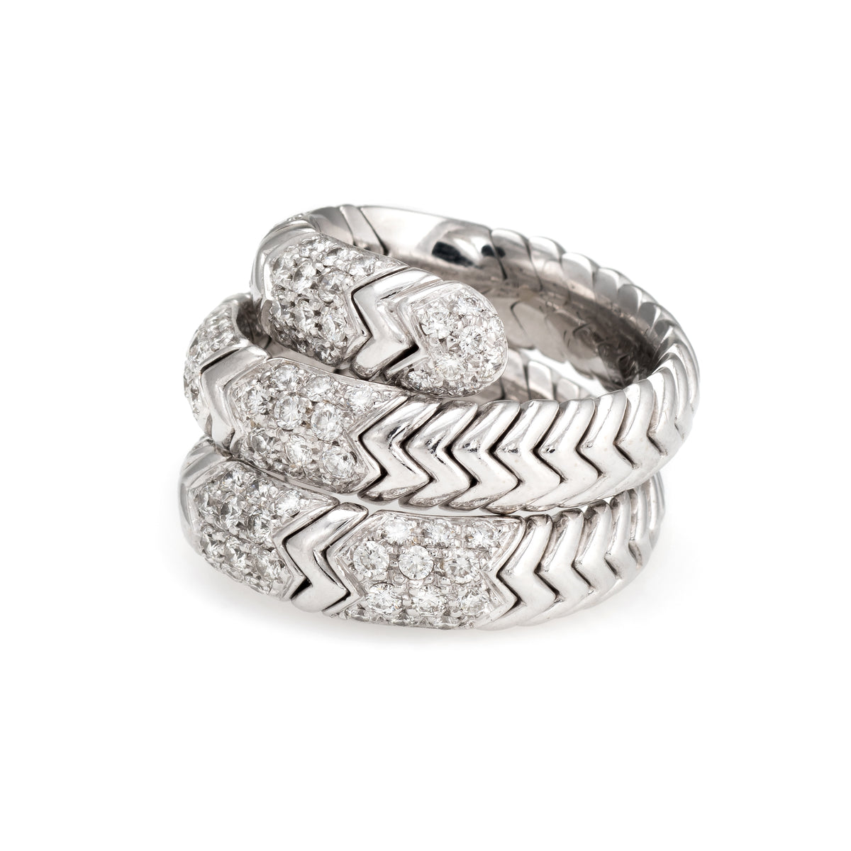 Estate Bulgari Spiga Diamond Band 18k White Gold Flexible Ring Sz