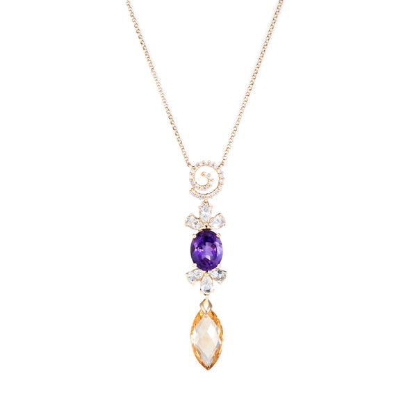 Elegant Amethyst Aquamarine Drop Necklace