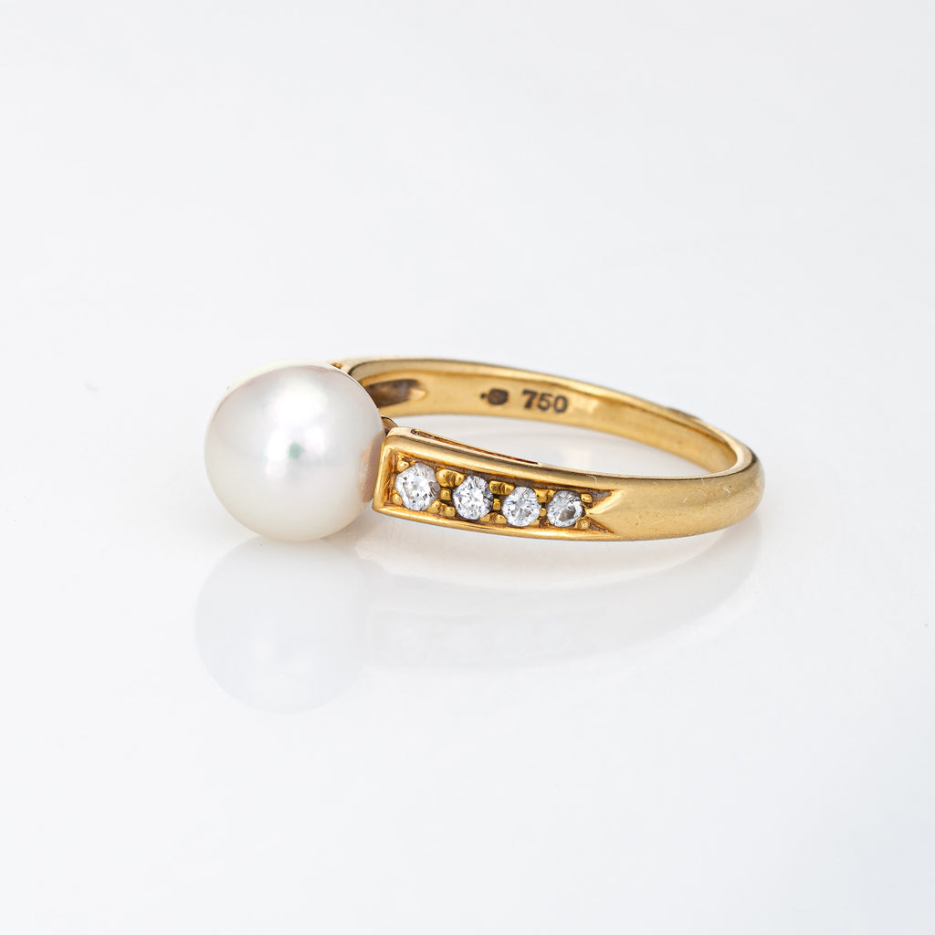 Mikimoto 8mm Cultured Pearl Diamond Ring Estate 18k Yellow Gold Vintag ...