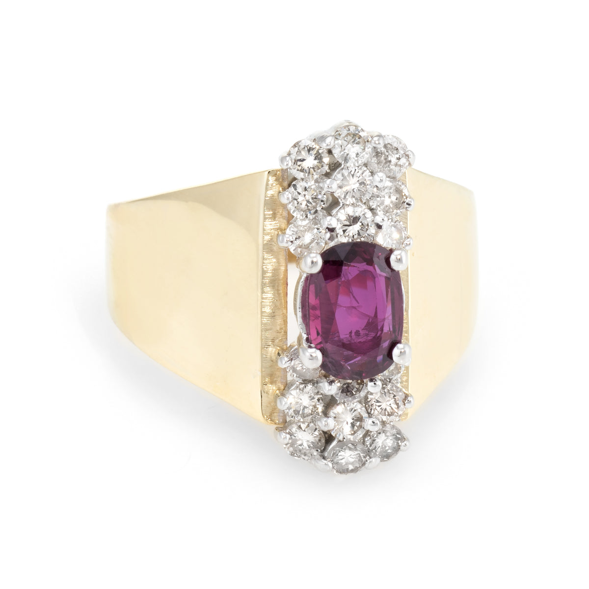 70s Ruby Diamond Cocktail Ring Vintage 14k Yellow Gold Estate Jewelry ...