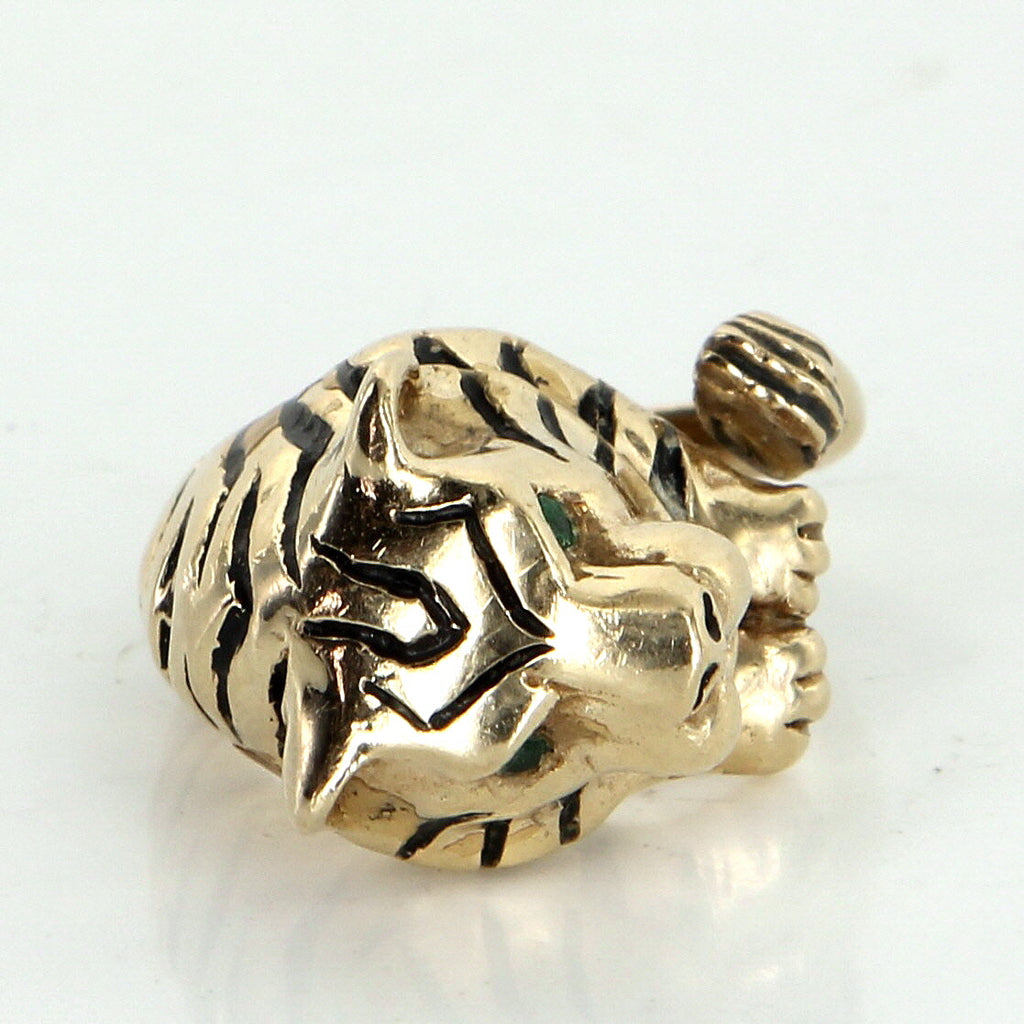 Bengal Tiger Ring Vintage 14k Yellow Gold Black Enamel Estate Animal J Sophie Jane