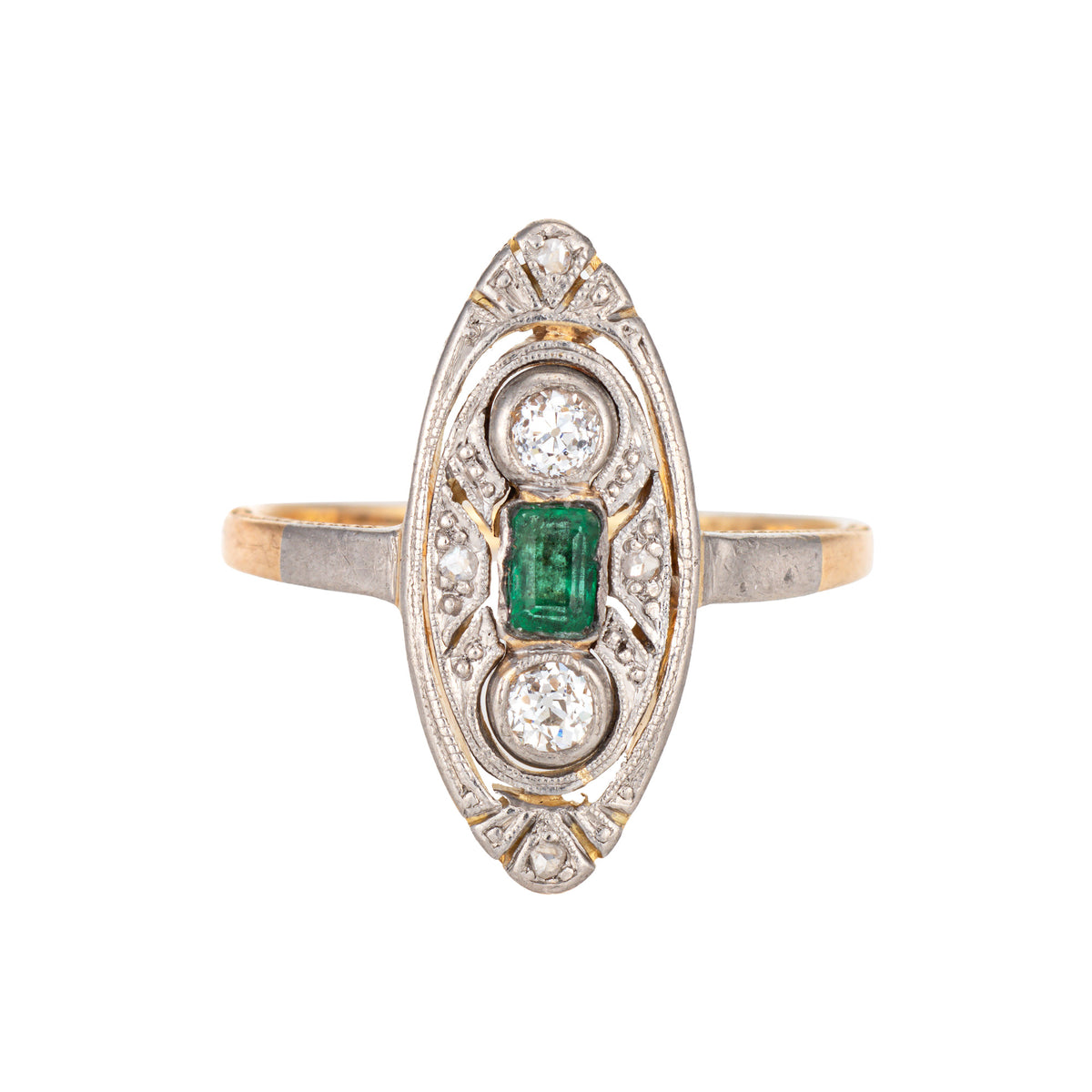 Vintage Art Deco Emerald Diamond Ring 14K Yellow Gold Estate Fine Jewe –  Sophie Jane