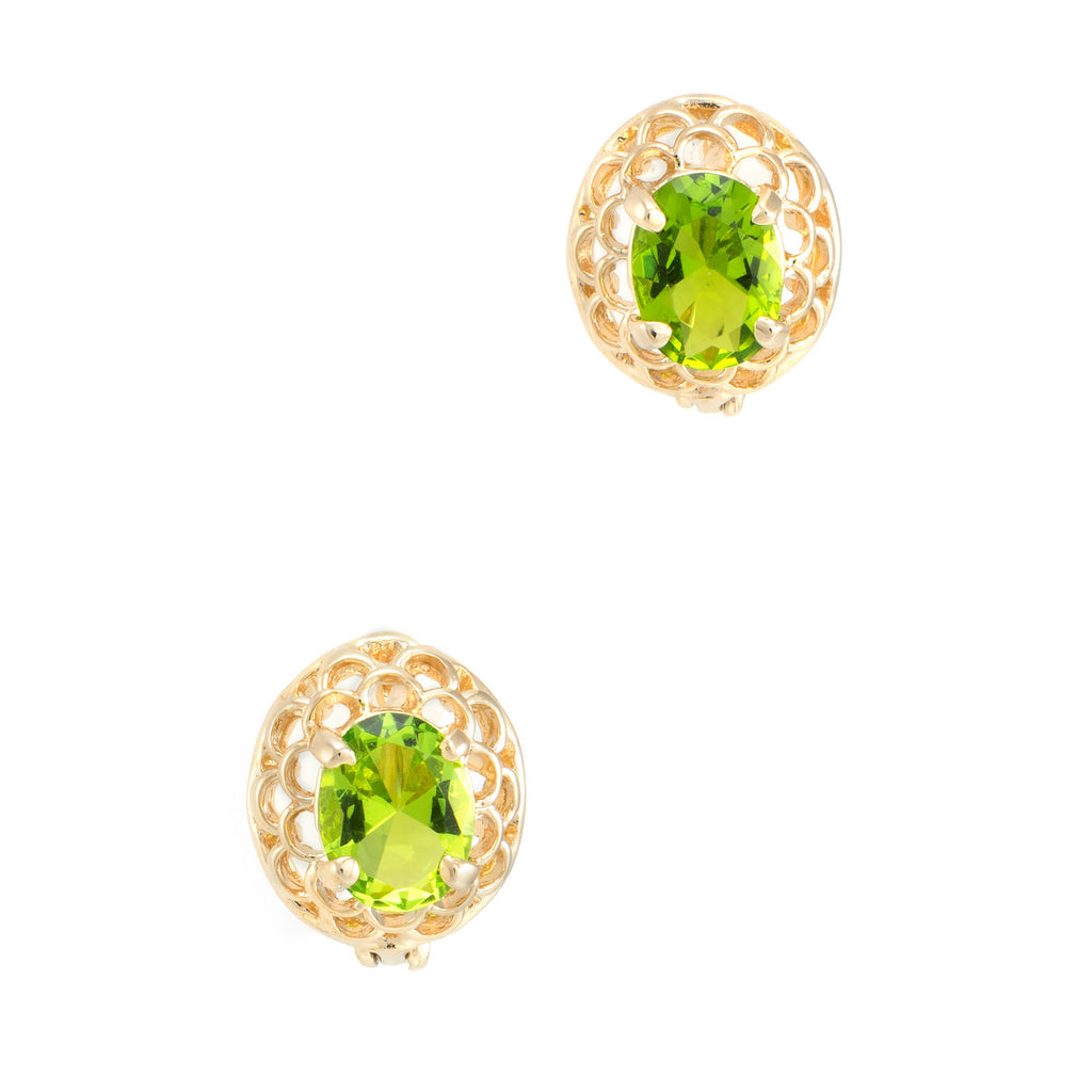 Peridot Stud Earrings Vintage 14k Yellow Gold