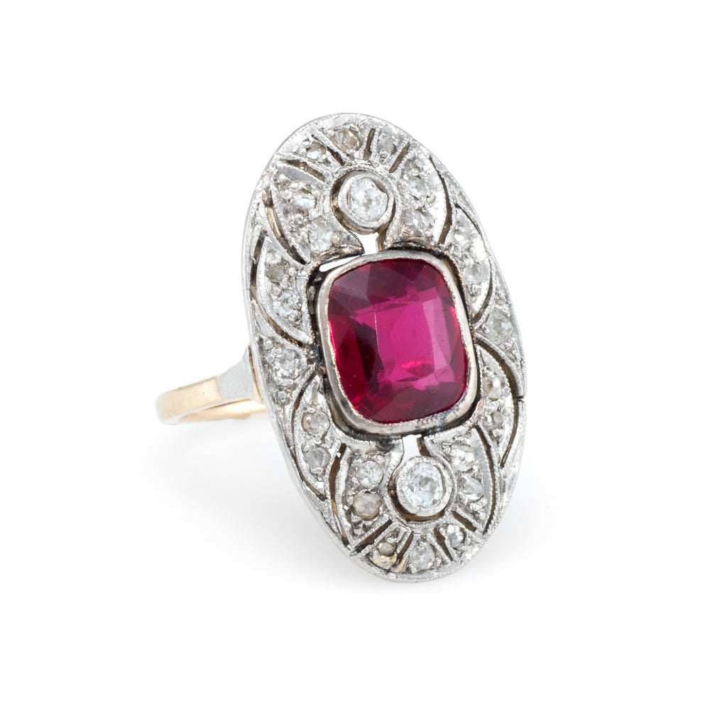Art Deco Ruby Diamond Cocktail Ring