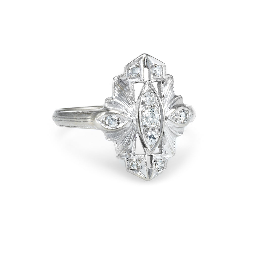 Antique Art Deco Diamond 14k White Gold Ring