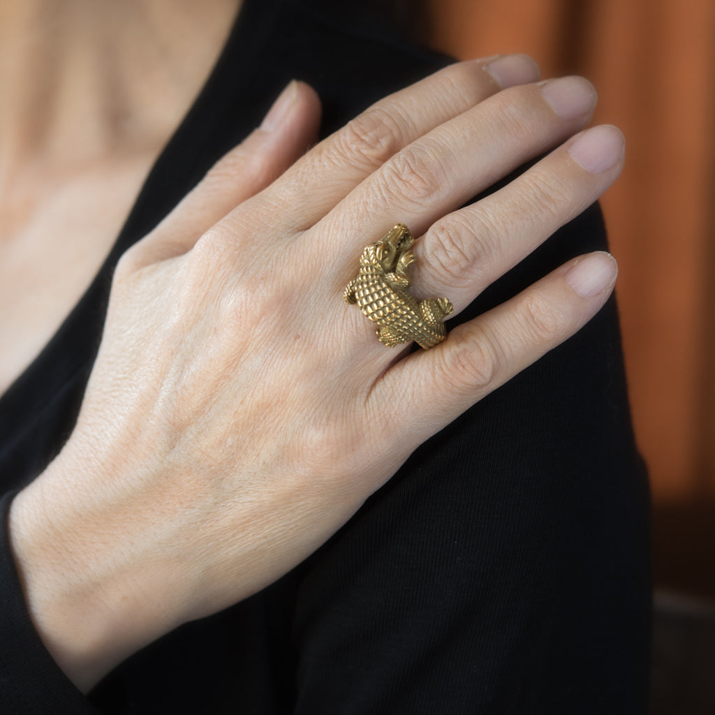 Vintage Kieselstein Cord Alligator Ring 18k Yellow Gold 1988 Sophie Jane