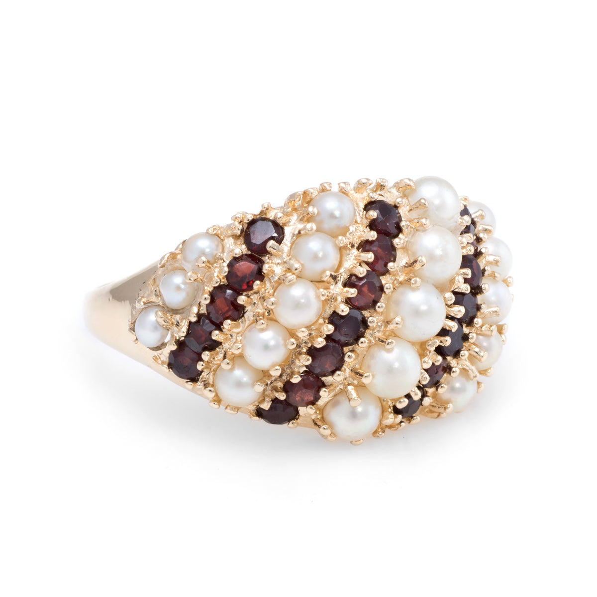 Garnet Cultured Pearl Dome Wide Band Ring Vintage 14k Yellow Gold Esta ...