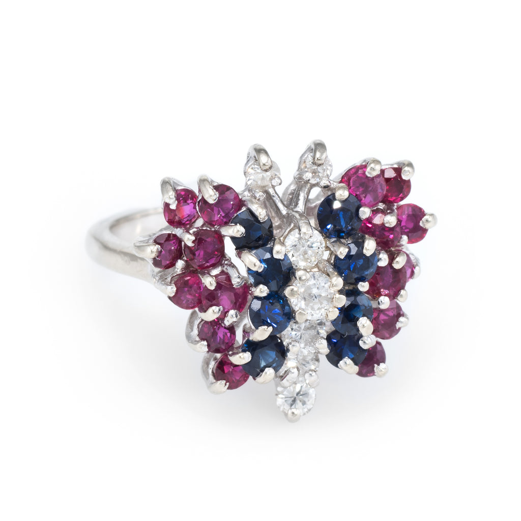 Gemstone Butterfly Ring Vintage Diamond Ruby Sapphire 14k White Gold E Sophie Jane