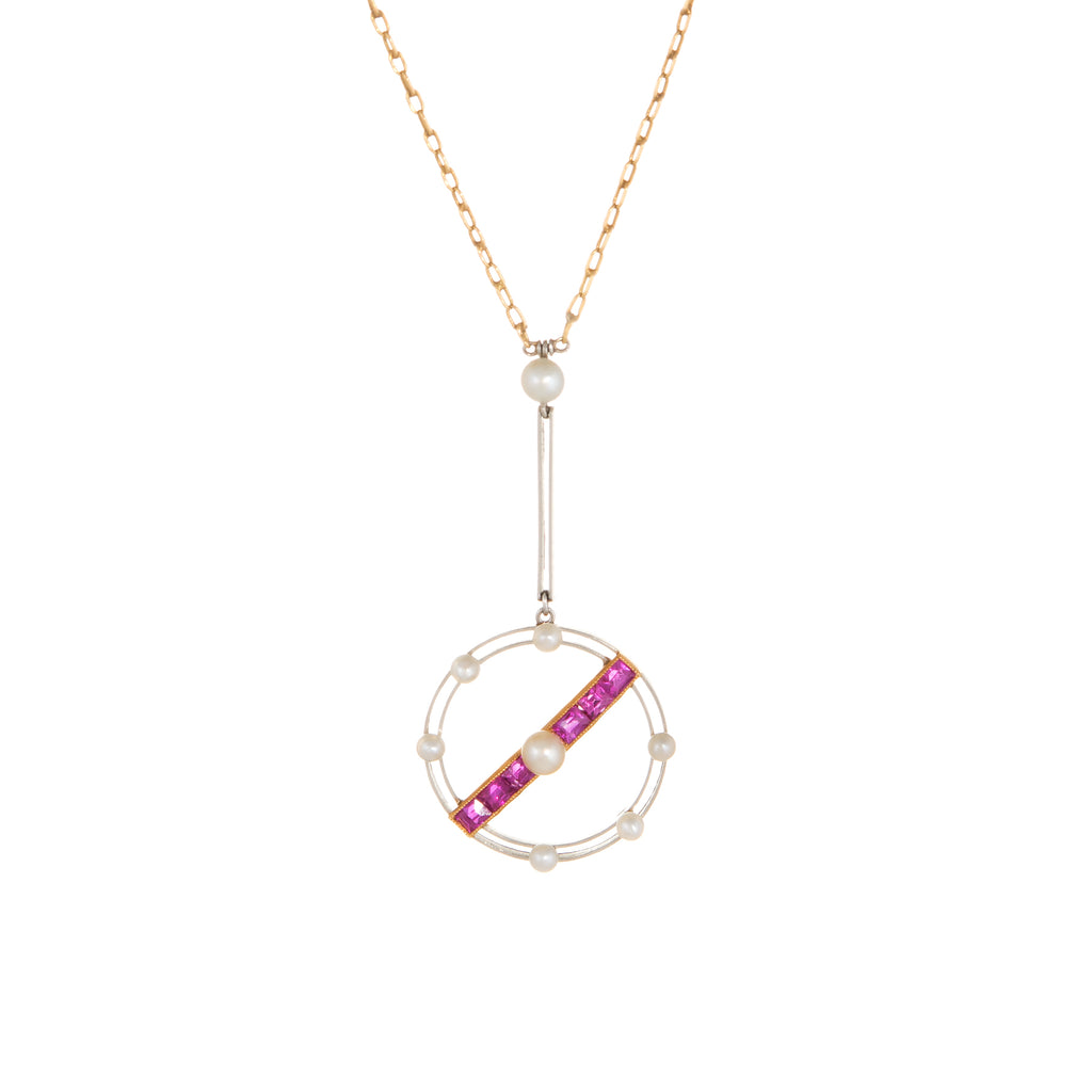 Art Deco Ruby Pearl Calibre Necklace