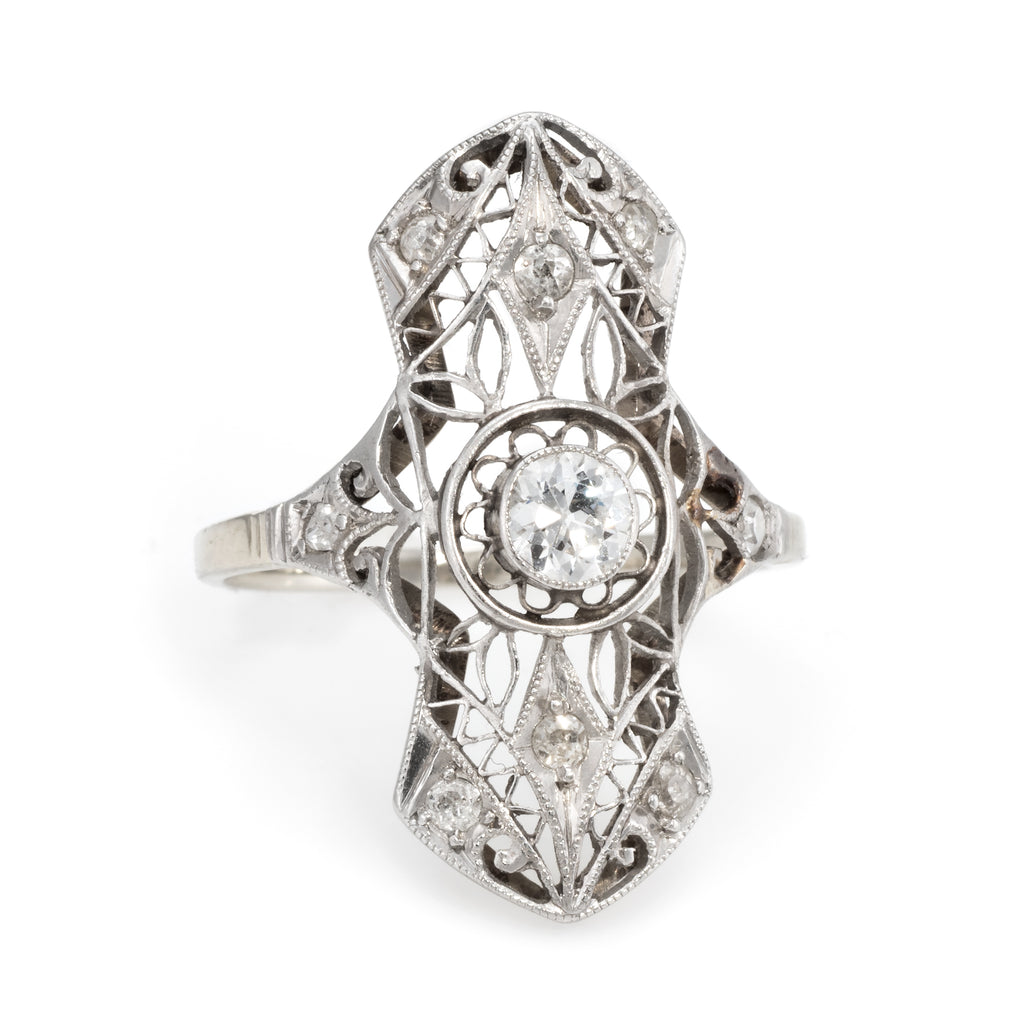 Antique Deco Diamond Filigree Ring Vintage 14K White Gold Estate Fine –  Sophie Jane