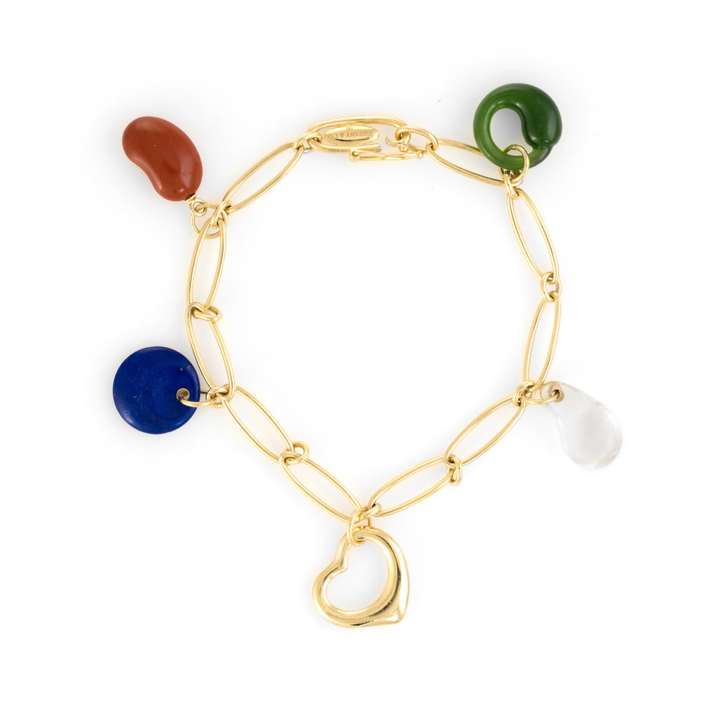 Tiffany Co Elsa Peretti 5 Charm Bracelet 18k Yellow Gold Estate Fine Jewelry