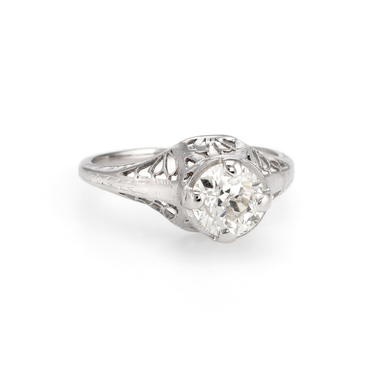 Antique Deco 1ct Diamond Engagement Ring 14k White Gold Filigree Fine ...