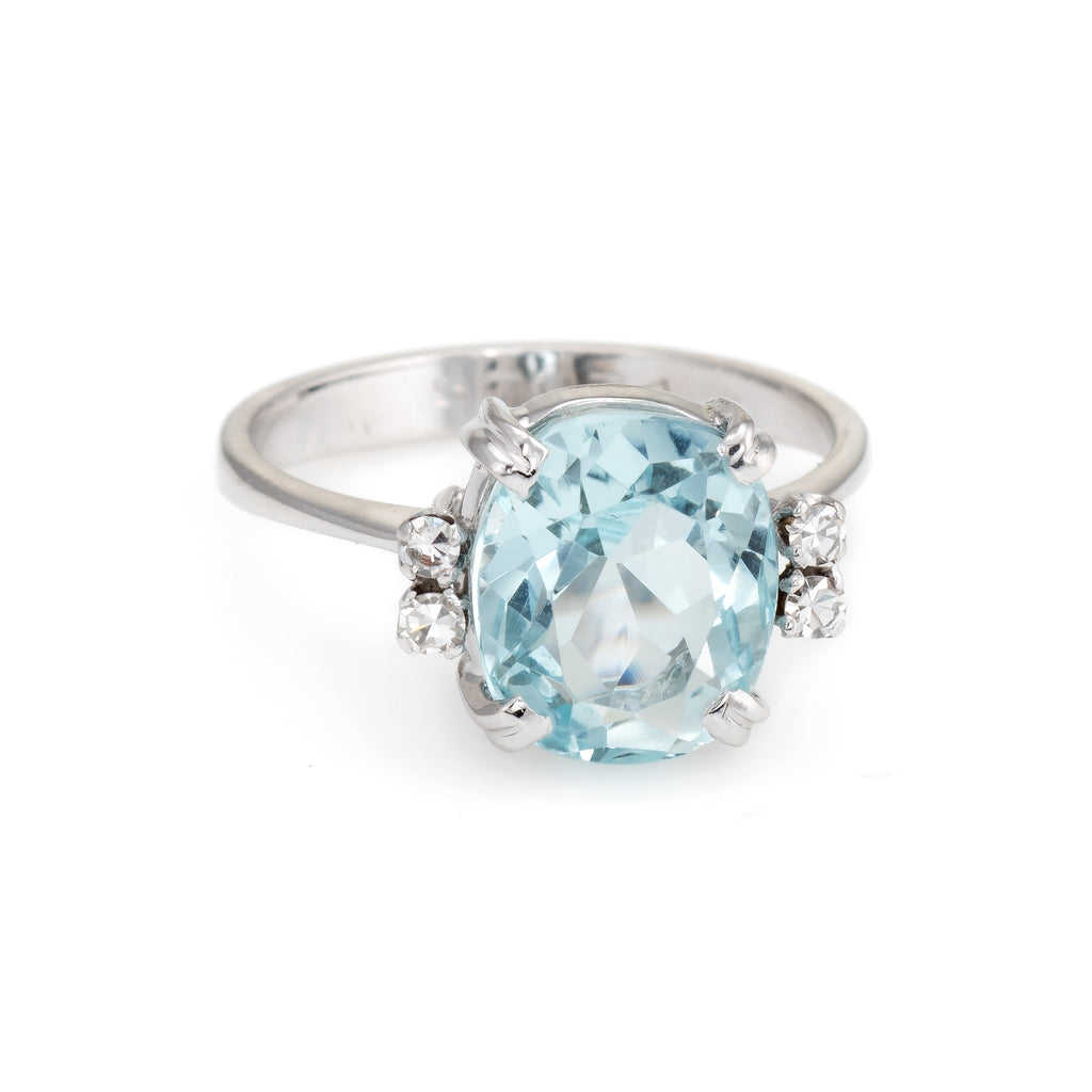 H Stern Vintage 5ct Aquamarine Diamond Ring 18k White Gold Estate Fine Jewelry