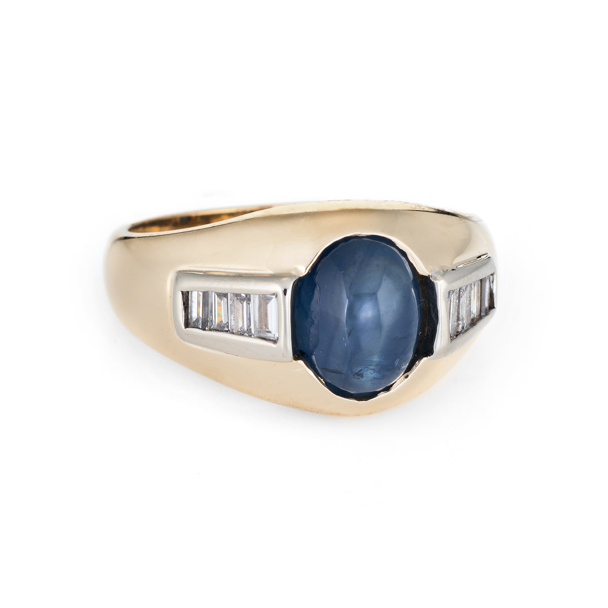 Vintage Natural Sapphire Cabochon Diamond Ring 14k Yellow Gold