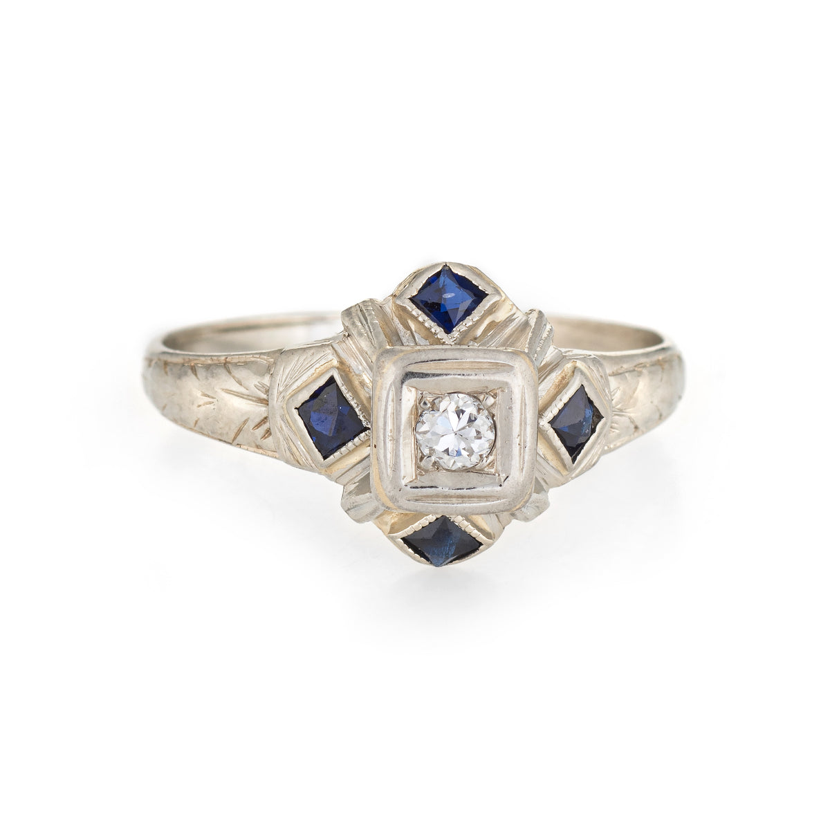 Antique Deco Diamond Sapphire Ring 20K White Gold Vintage Fine Jewelry –  Sophie Jane
