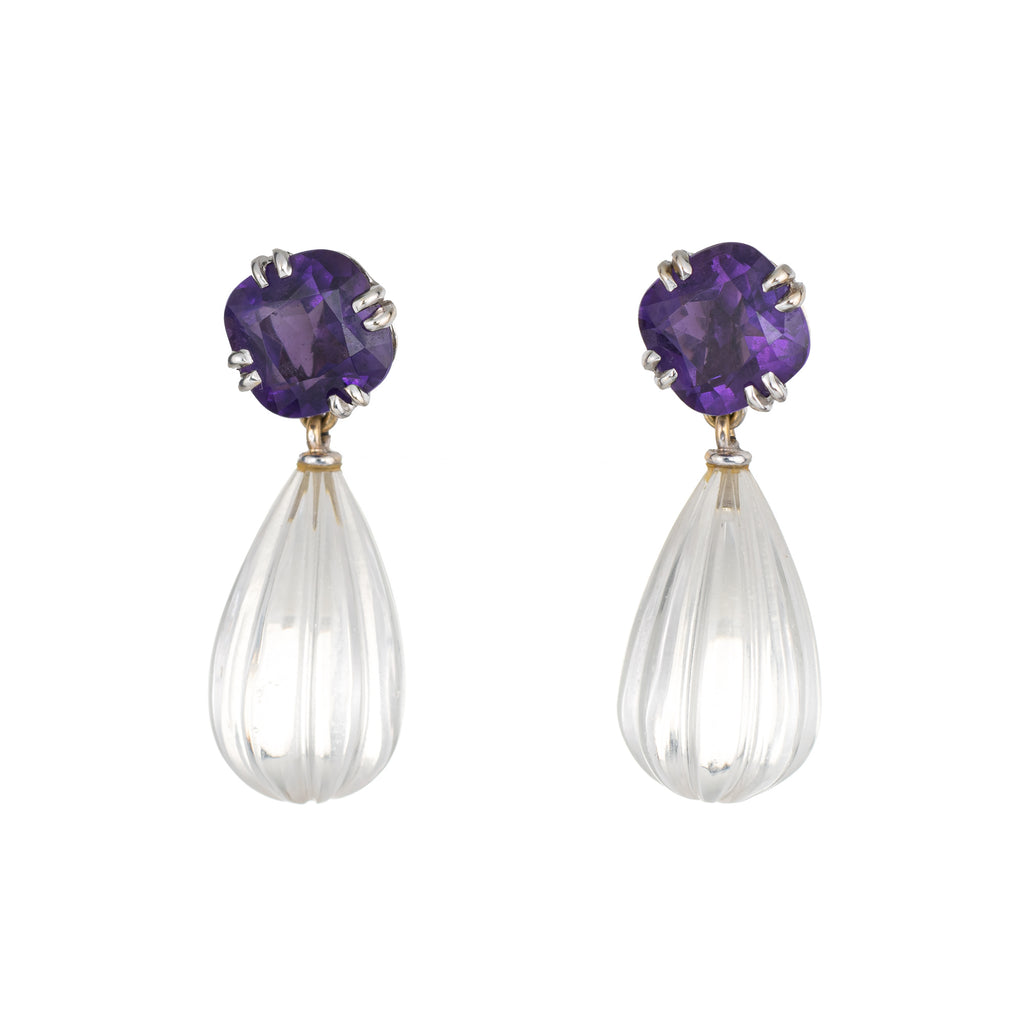 Janet Mavec Earrings Amethyst Fluted Rock Crystal