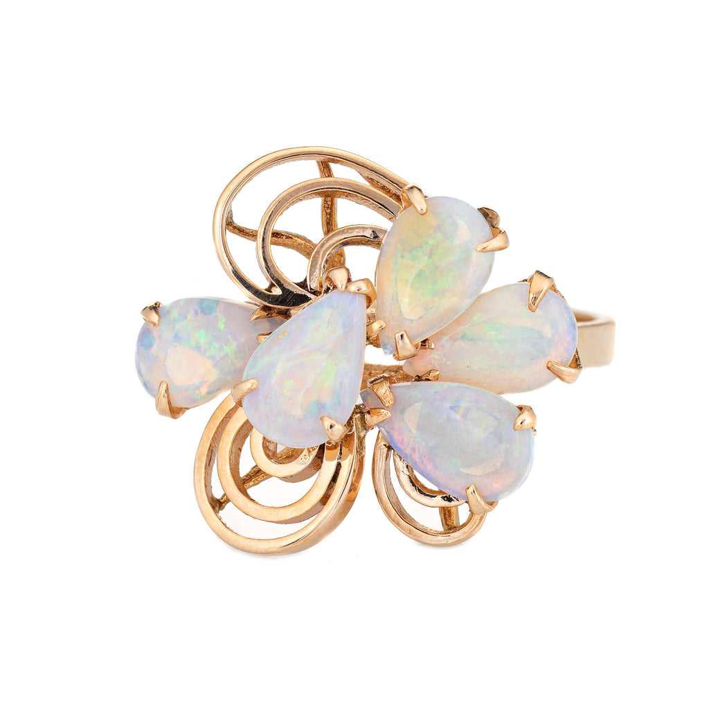 Vintage Opal Ring 14k Yellow Gold Sz 6.5 Mosaic Cocktail Fine
